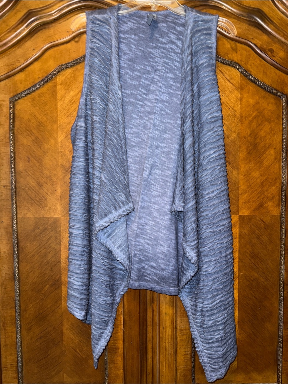 XCVI Soft Open-Front Draped Knit Vest in Heather Blue